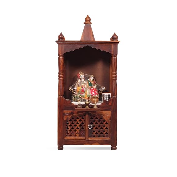Demiwall Sheesham Wood Temple for Home Honey Finish
