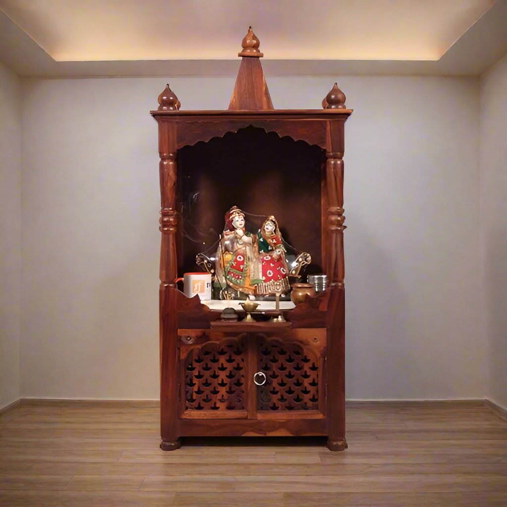 Demiwall Sheesham Wood Temple for Home Honey Finish