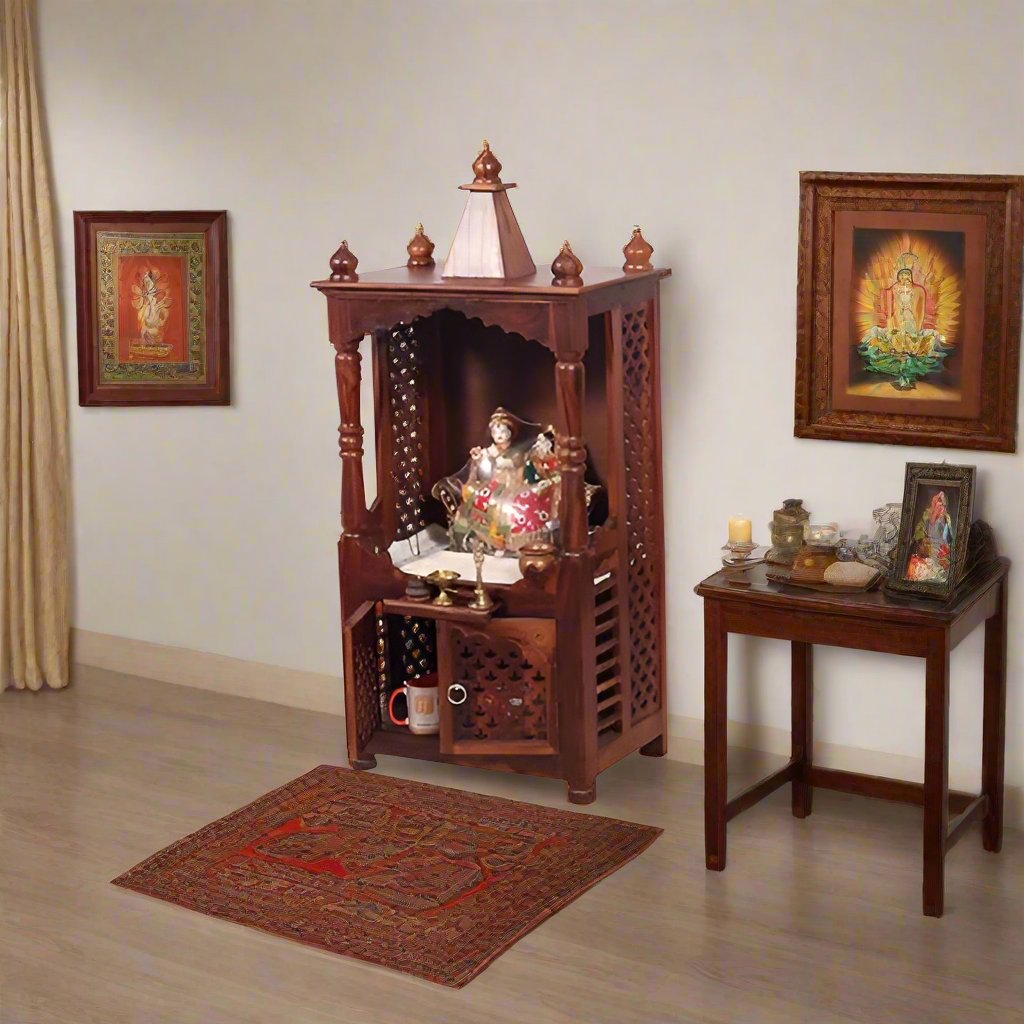 Demiwall Sheesham Wood Temple for Home Honey Finish