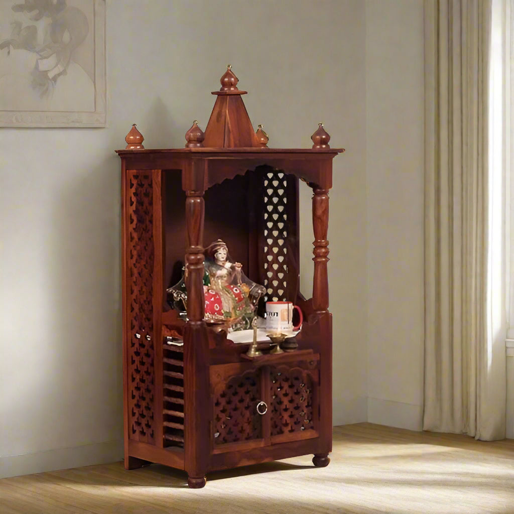 Demiwall Sheesham Wood Temple for Home Honey Finish