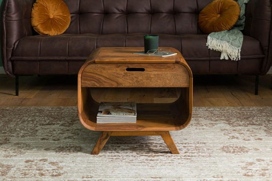 Zara Solid Mango Wood Drawer with Shelf Coffee Table In Provincial Teak Finish #013