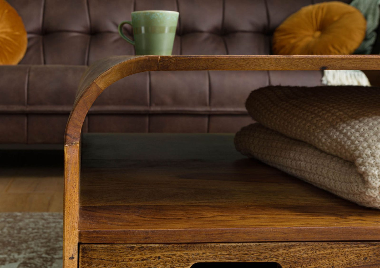 Zara Solid Mango Wood Two Drawer with Shelf Coffee Table In Provincial Teak Finish #015