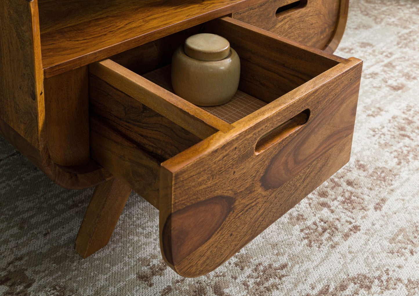 Zara Solid Mango Wood Two Drawer with Shelf Coffee Table In Provincial Teak Finish #015