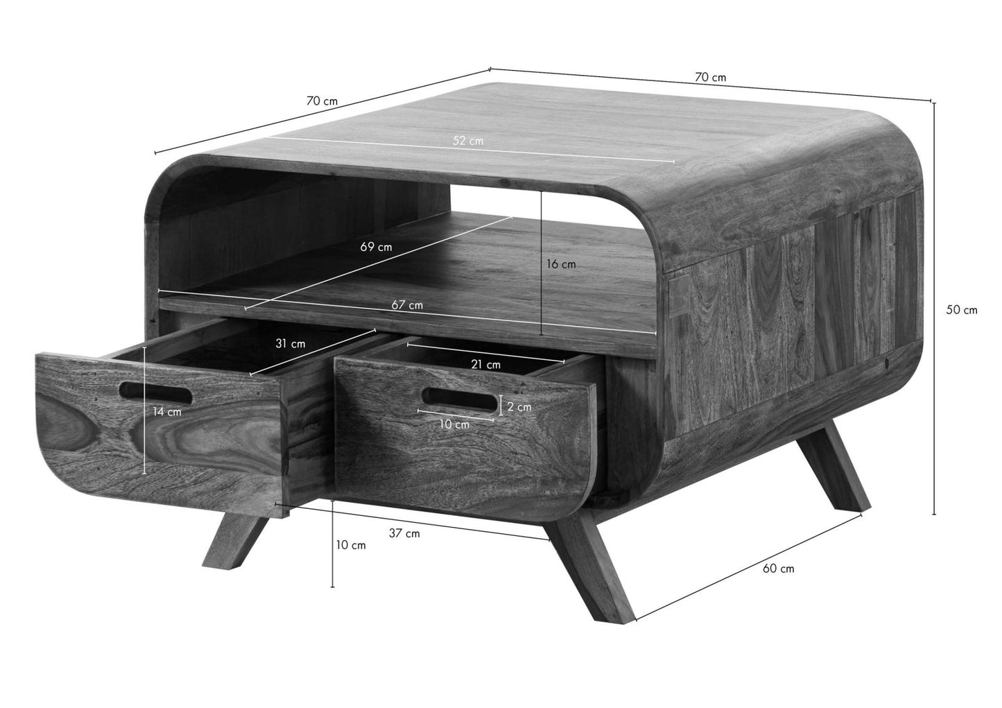 Zara Solid Mango Wood Two Drawer with Shelf Coffee Table In Provincial Teak Finish #015