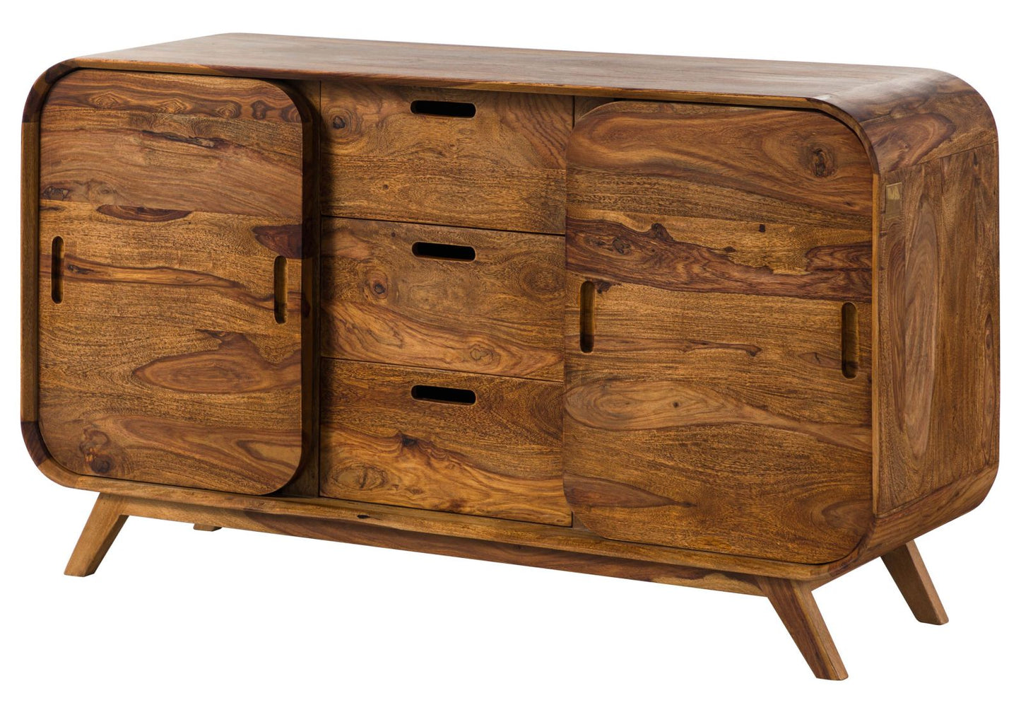 Zara Solid Mango Wood Two Door With Three Drawer Storage Sideboard In Provincial Teak Finish
