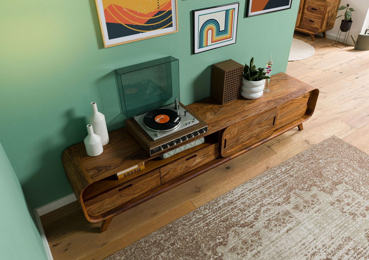 Zara Solid Mango Wood Tv Unit In Provincial Teak Finish