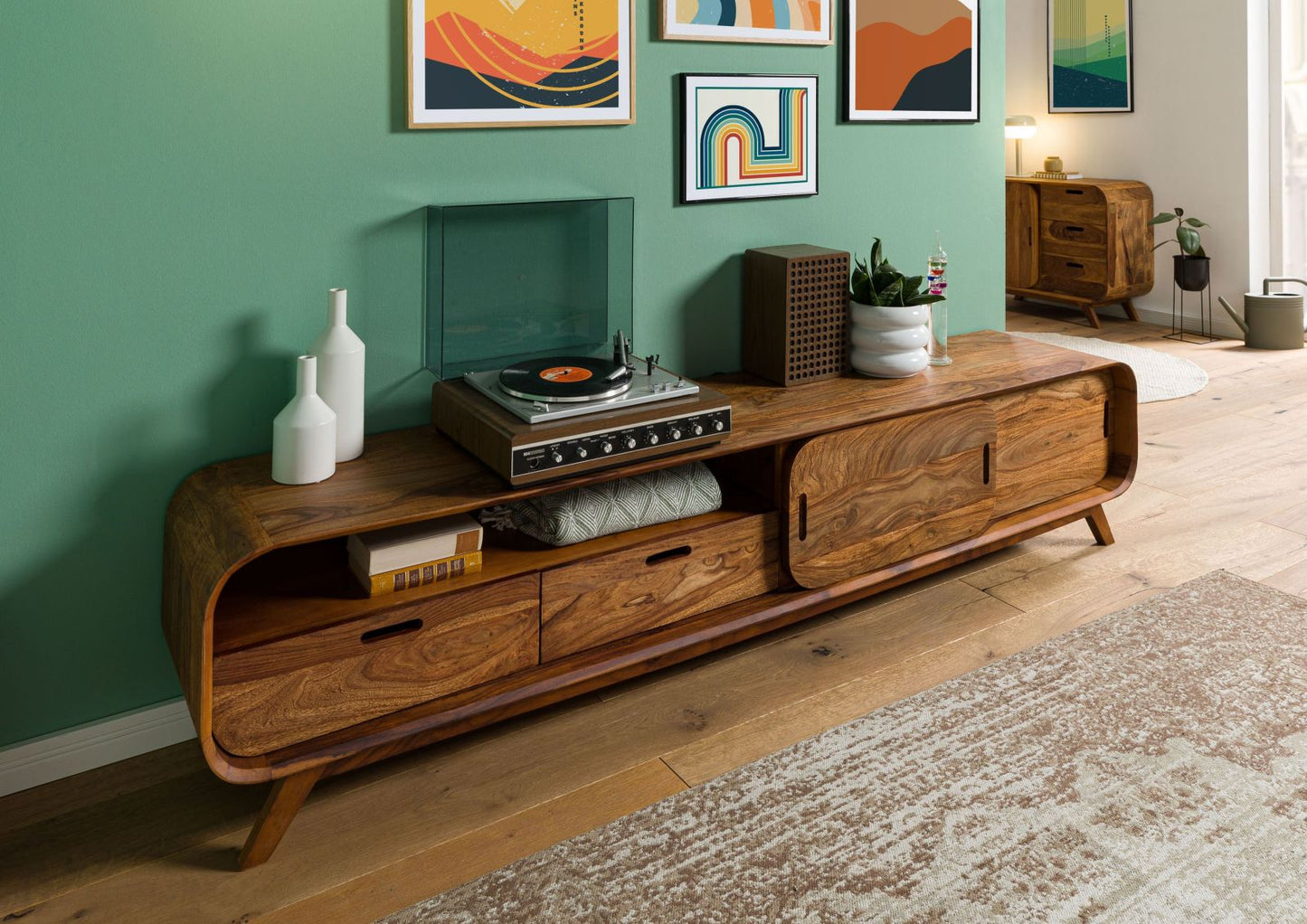 Zara Solid Mango Wood Tv Unit In Provincial Teak Finish