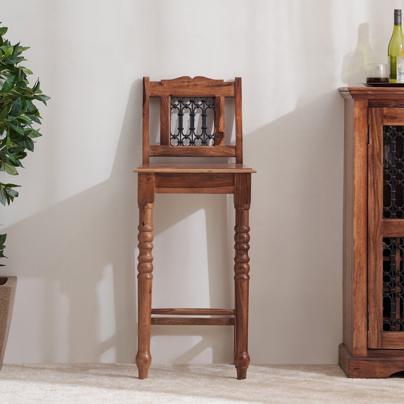 Helioc Kan Sheesham Wood Bar Chair In Provincial Teak Finish