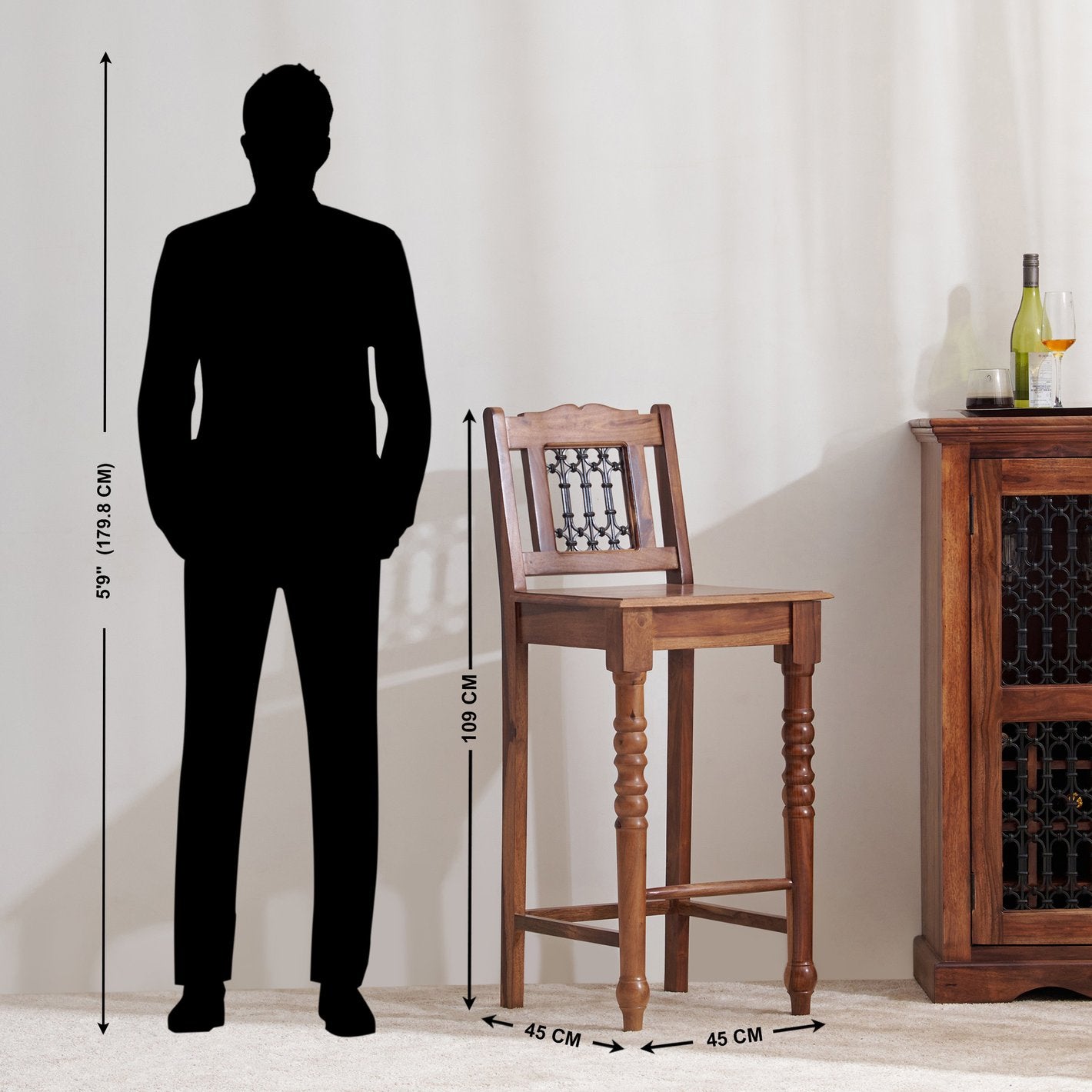 Helioc Kan Sheesham Wood Bar Chair In Provincial Teak Finish