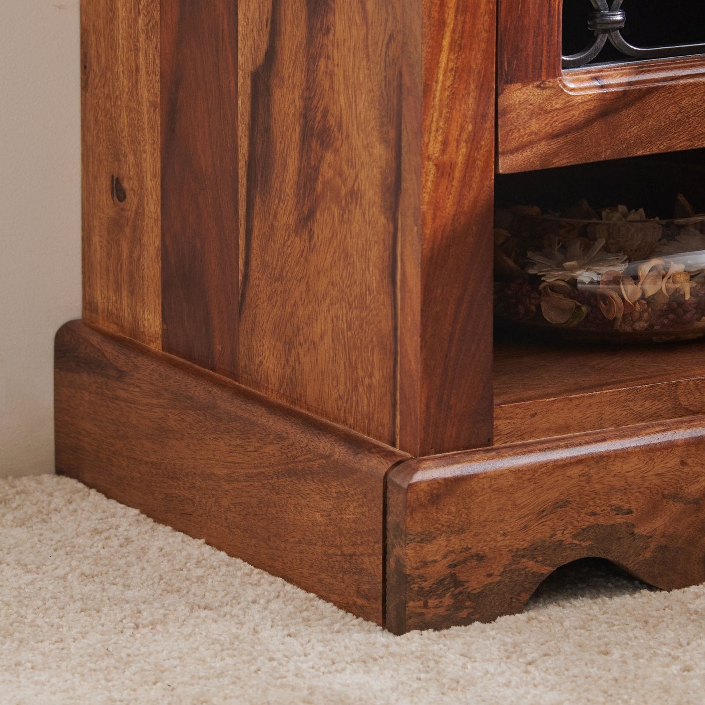 Helioc Kan Sheesham Wood Bed side Table In Provincial Teak Finish