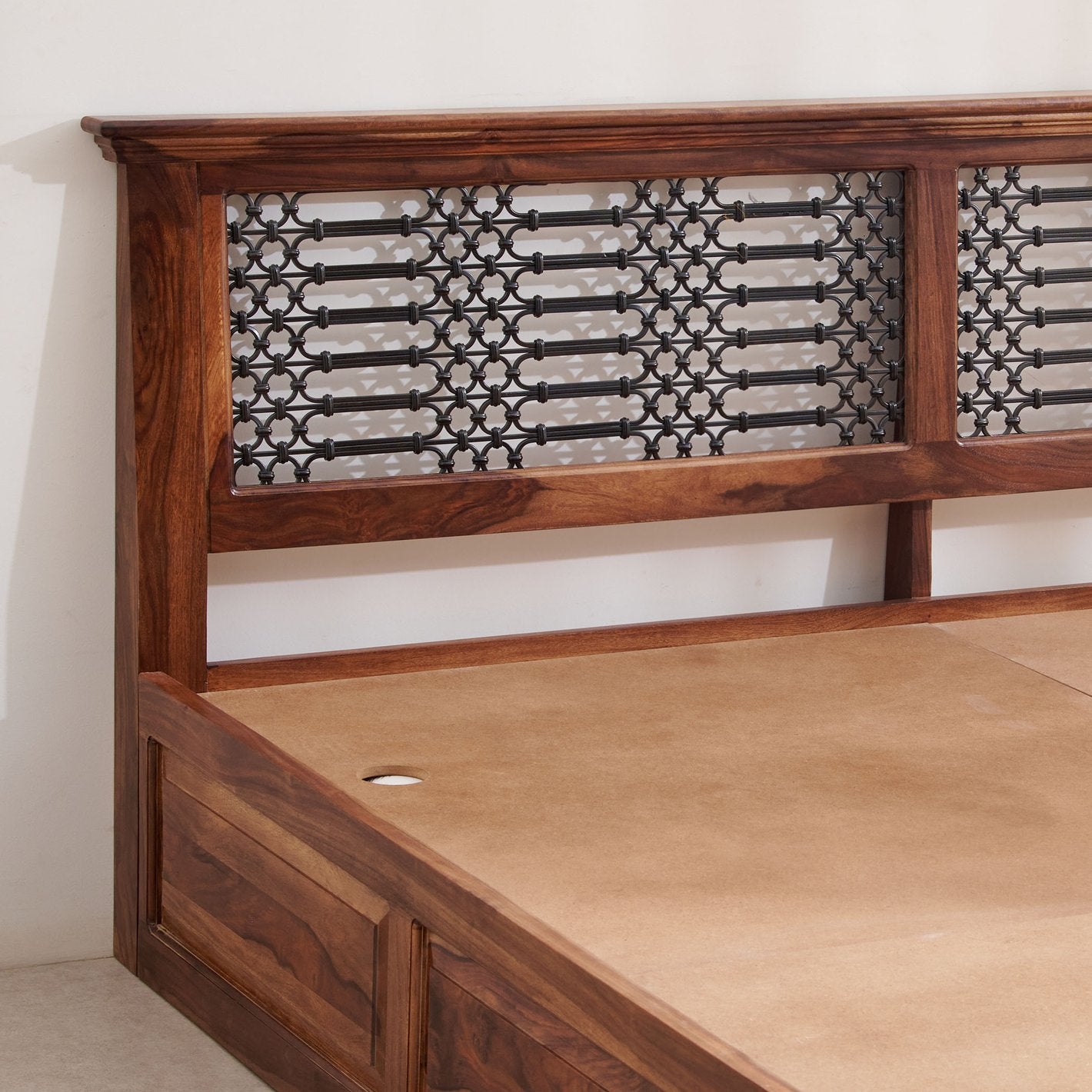 Helioc Kan Sheesham Wood king Size Box Bed In Provincial Teak Finish
