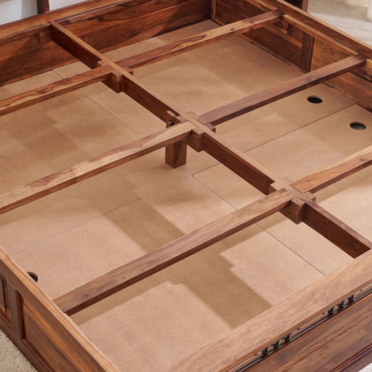 Helioc Kan Sheesham Wood king Size Box Bed In Provincial Teak Finish