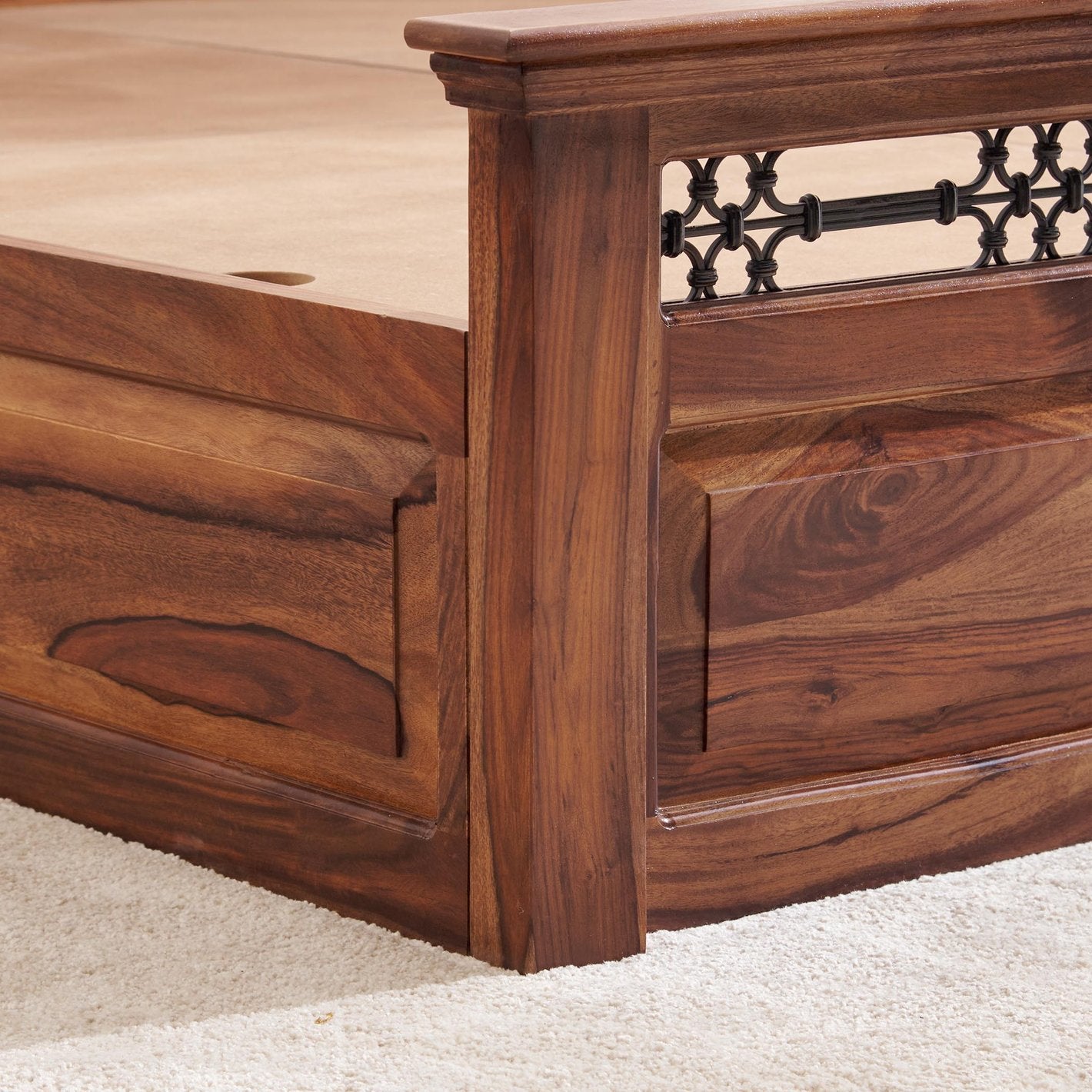Helioc Kan Sheesham Wood king Size Box Bed In Provincial Teak Finish