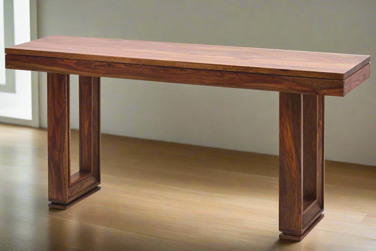 Roster Sheesham Wood Console Table With Natural Rusik Teak Finish For Dining Room