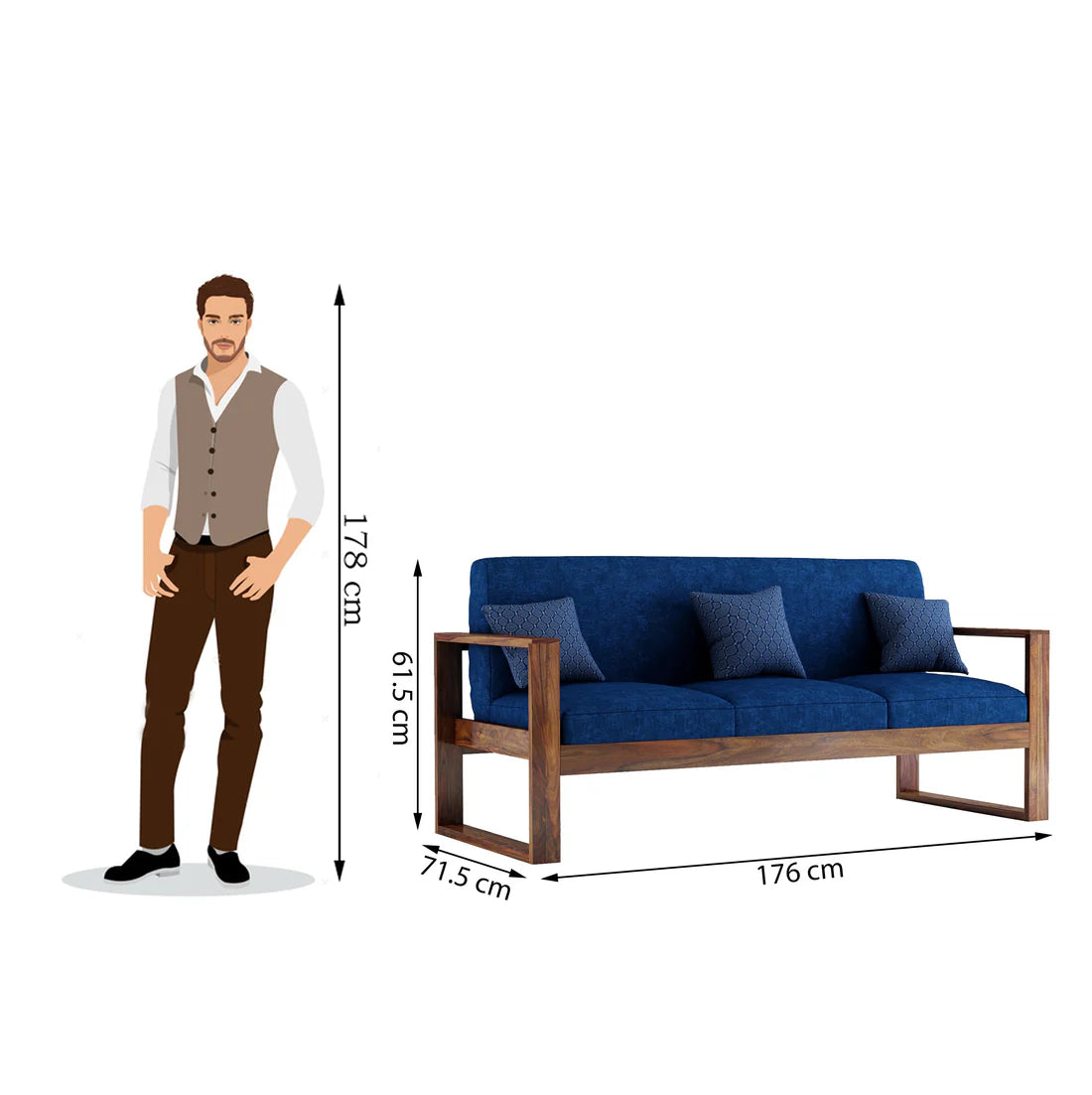 Segur Solid wood 3 Seater Sofa In Provincial teak finish
