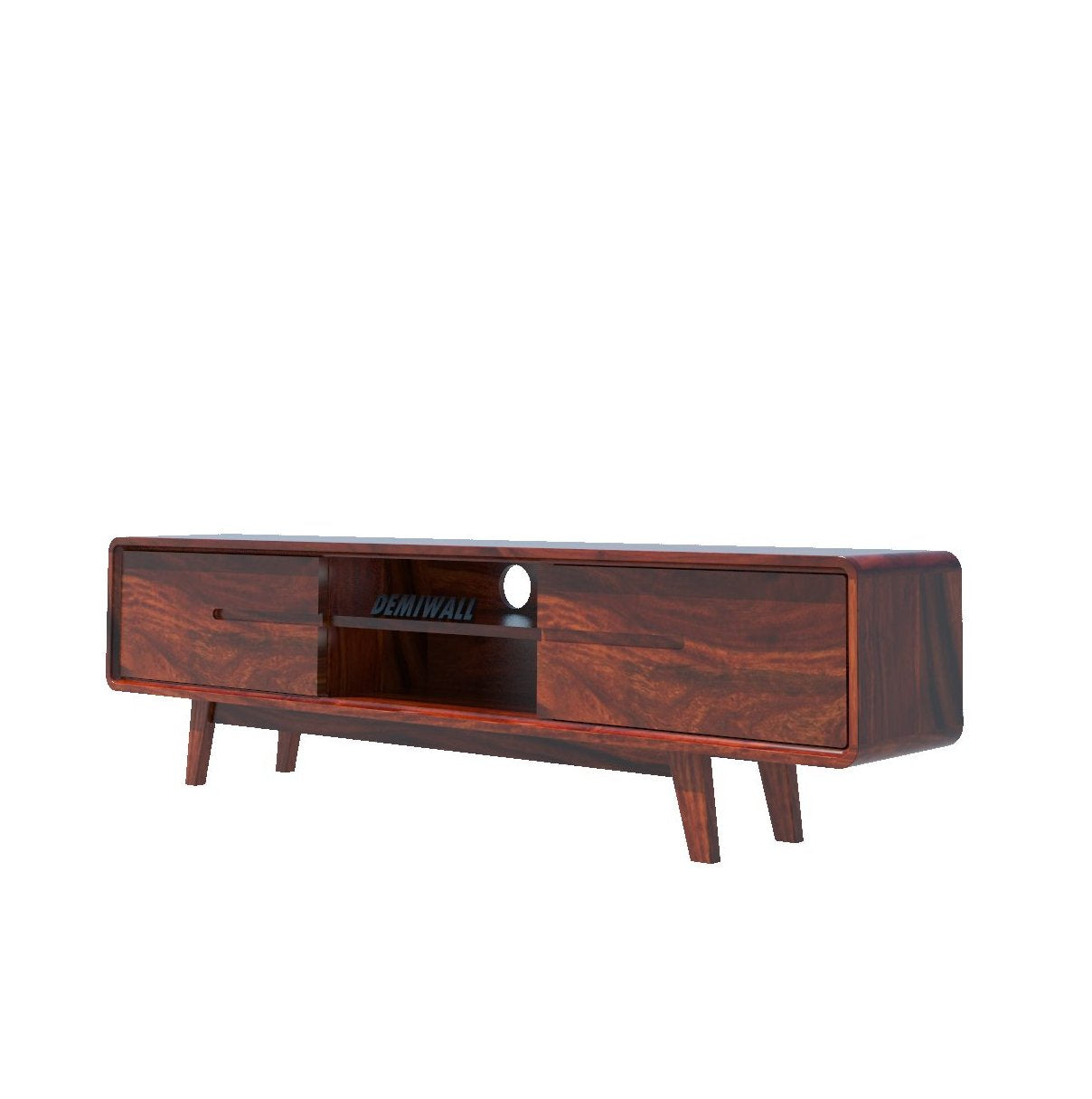 Eon Sheesham Wood Two Door Two Open Self Tv Cabinet In Honey Oak Finish