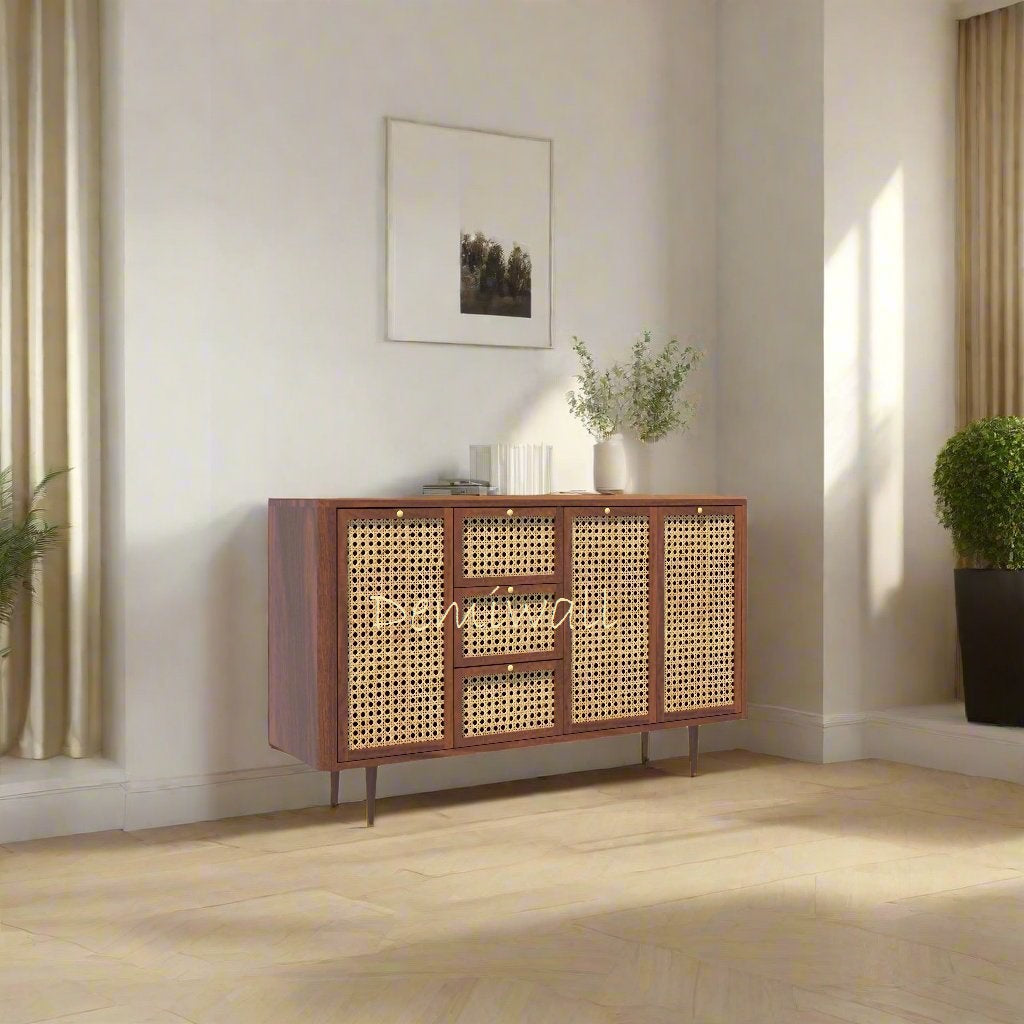Roman Solid wood Caning Designed Sideboard In teak finish