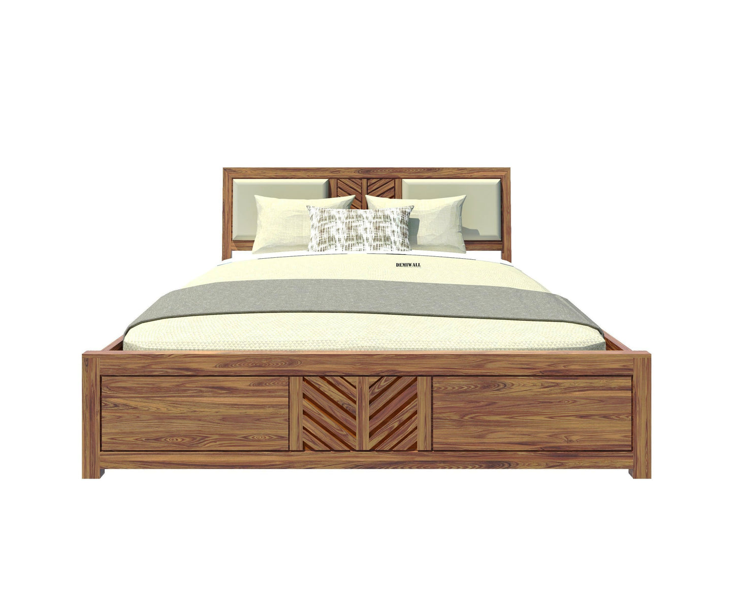 Radhe V Shape King Size Bed With Box Storage In Provincial Teak Finish