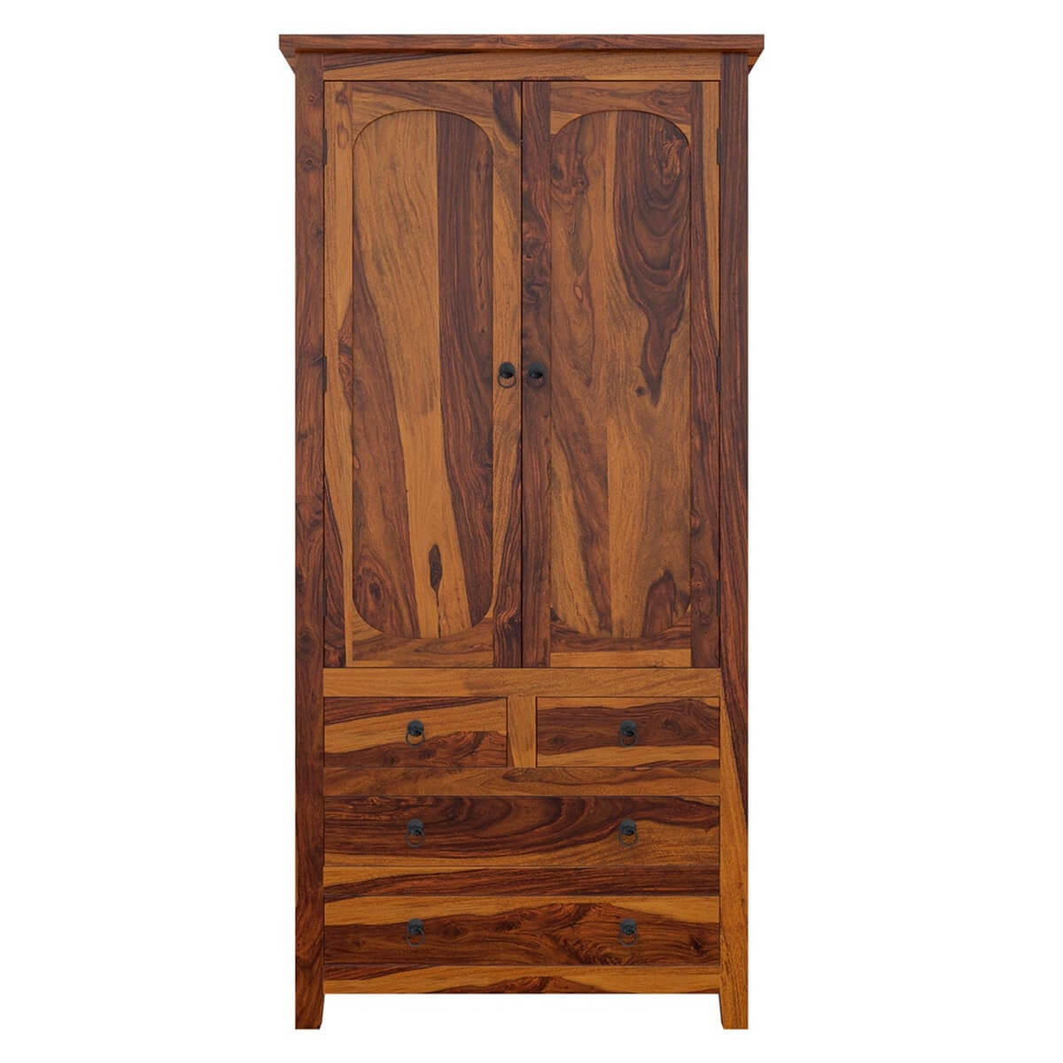 Royal Palace Wardrobe Solid Sheesham Wood Two Door Five Drawers In Natural Finish For Bedroom Furniture
