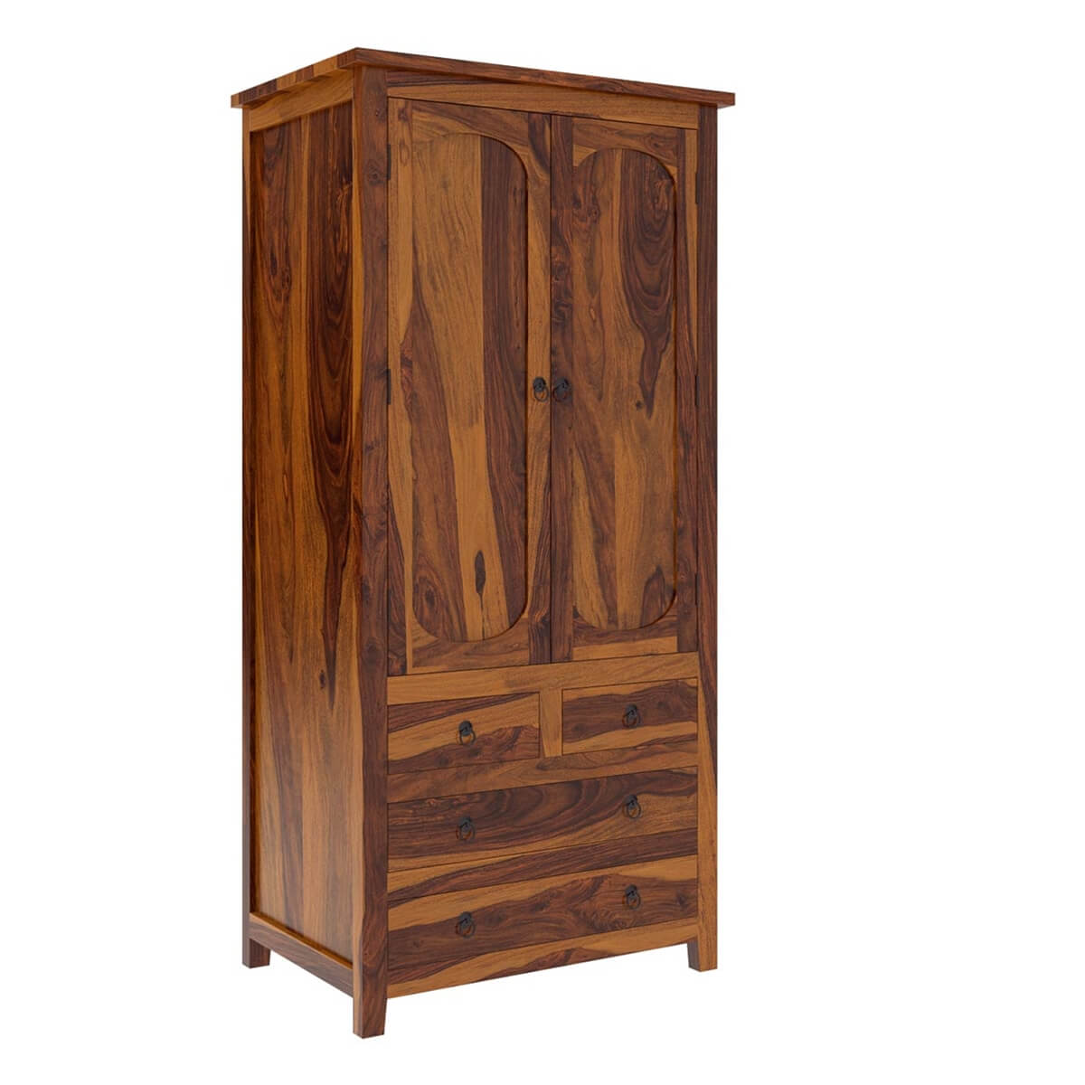 Royal Palace Wardrobe Solid Sheesham Wood Two Door Five Drawers In Natural Finish For Bedroom Furniture