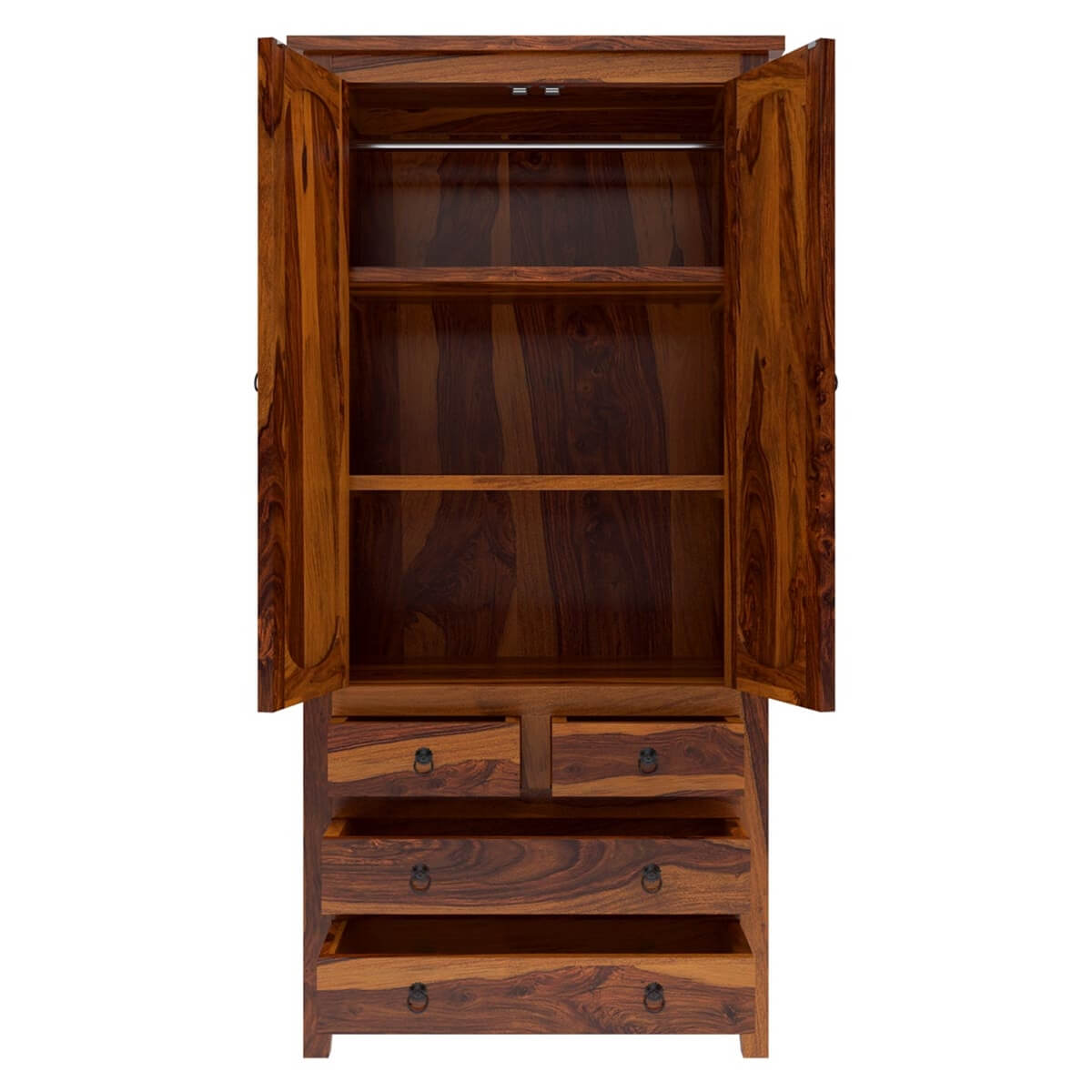 Royal Palace Wardrobe Solid Sheesham Wood Two Door Five Drawers In Natural Finish For Bedroom Furniture