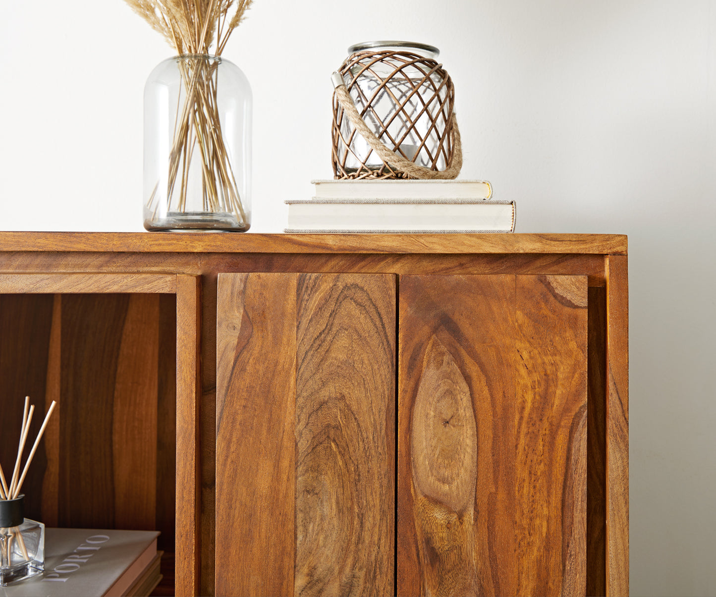 Solid Sheesham Wood Wardorbe With 3 Drawer Storage In Natural Finish