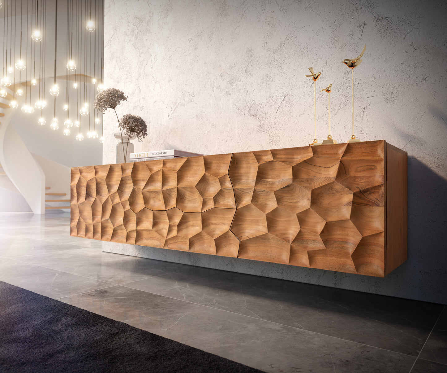 Tokshi Solid Wood Wall Mount Tv Unit in Natural Finish