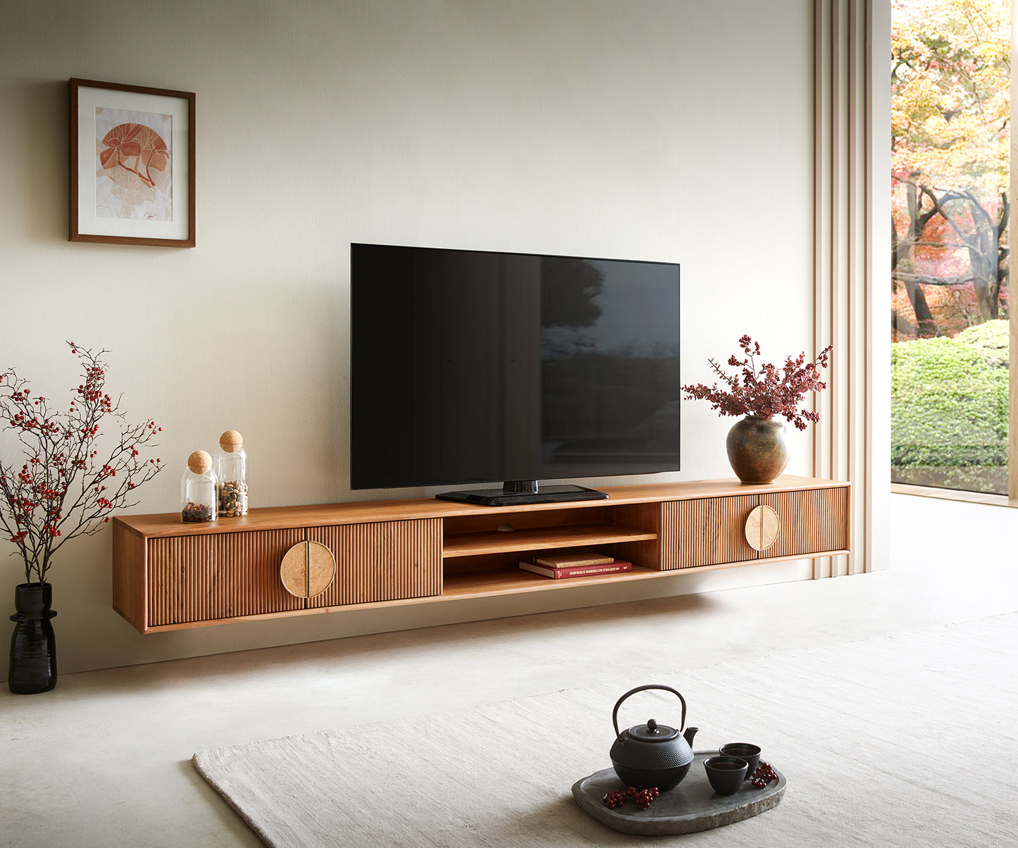 Pateri Solid Wood Large Tv Unit in Natural Finish