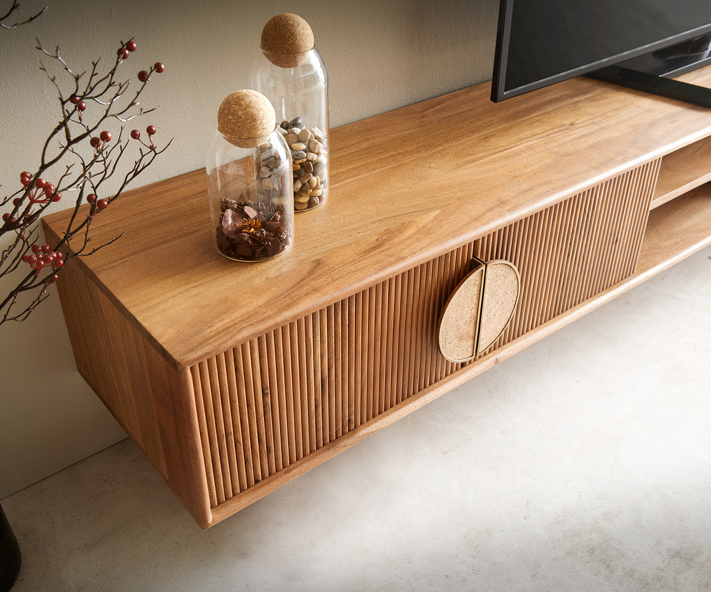 Pateri Solid Wood Large Tv Unit in Natural Finish