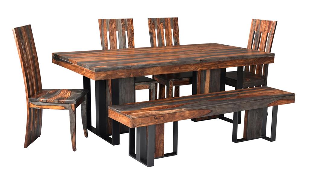 Roster Sheesham Wood Bench Table With Natural Gray Finish For Dining Room