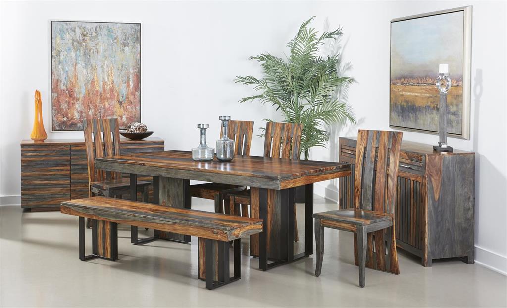 Roster Sheesham Wood Bench Table With Natural Gray Finish For Dining Room