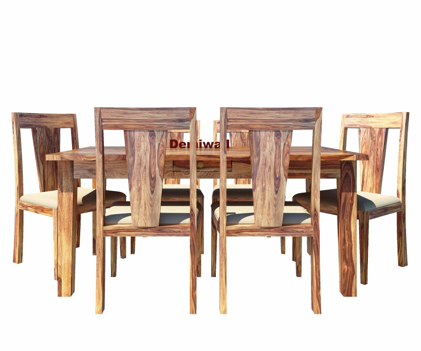 Sheesham Wood Six Seater Dining Set In Honey Oak Finish
