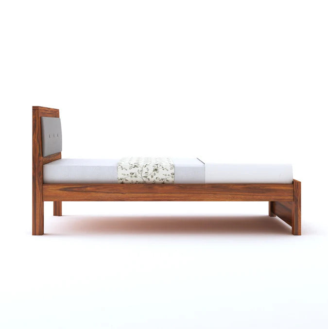 Solid Sheesham Wood Single Size Bed In Natural Finish For Bedroom Furniture