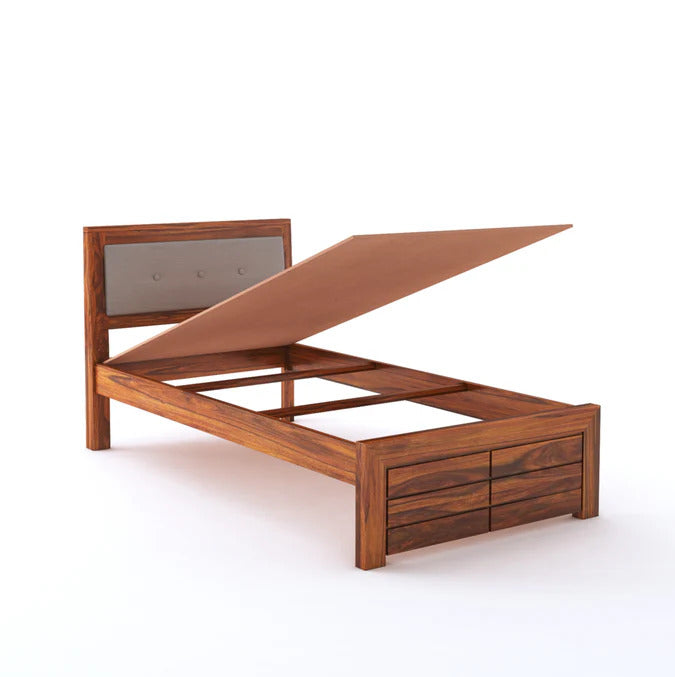 Solid Sheesham Wood Single Size Bed In Natural Finish For Bedroom Furniture