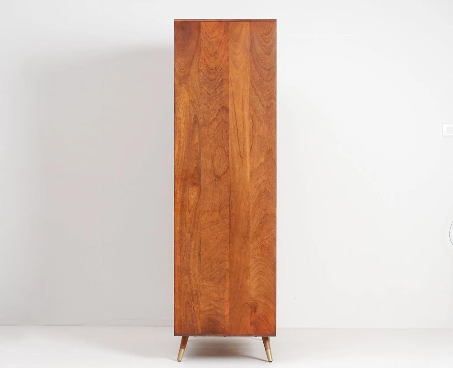 Solid Wood Rattan Cane Two Door Wardrobe In Teak Finish