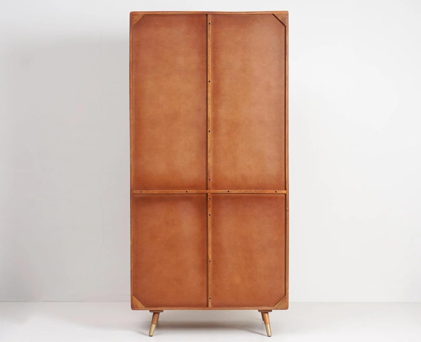 Solid Wood Rattan Cane Two Door Wardrobe In Teak Finish
