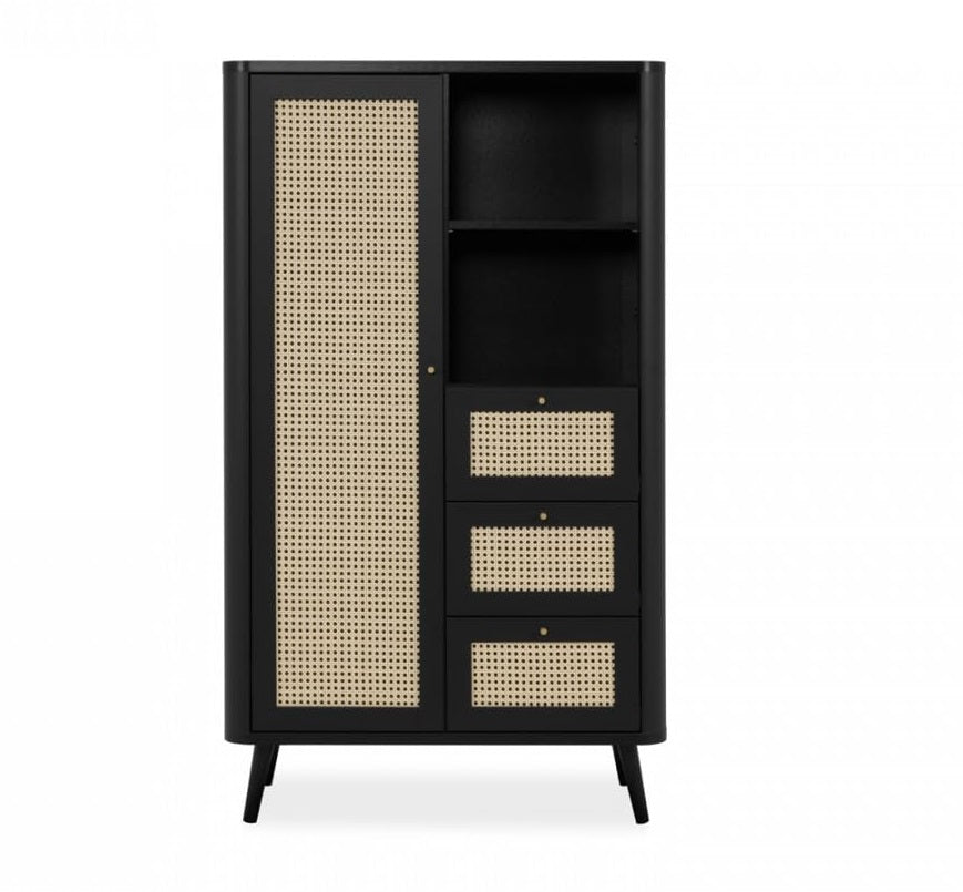 Roman Solid wood Caning Designed Wardrobe In Black Finish