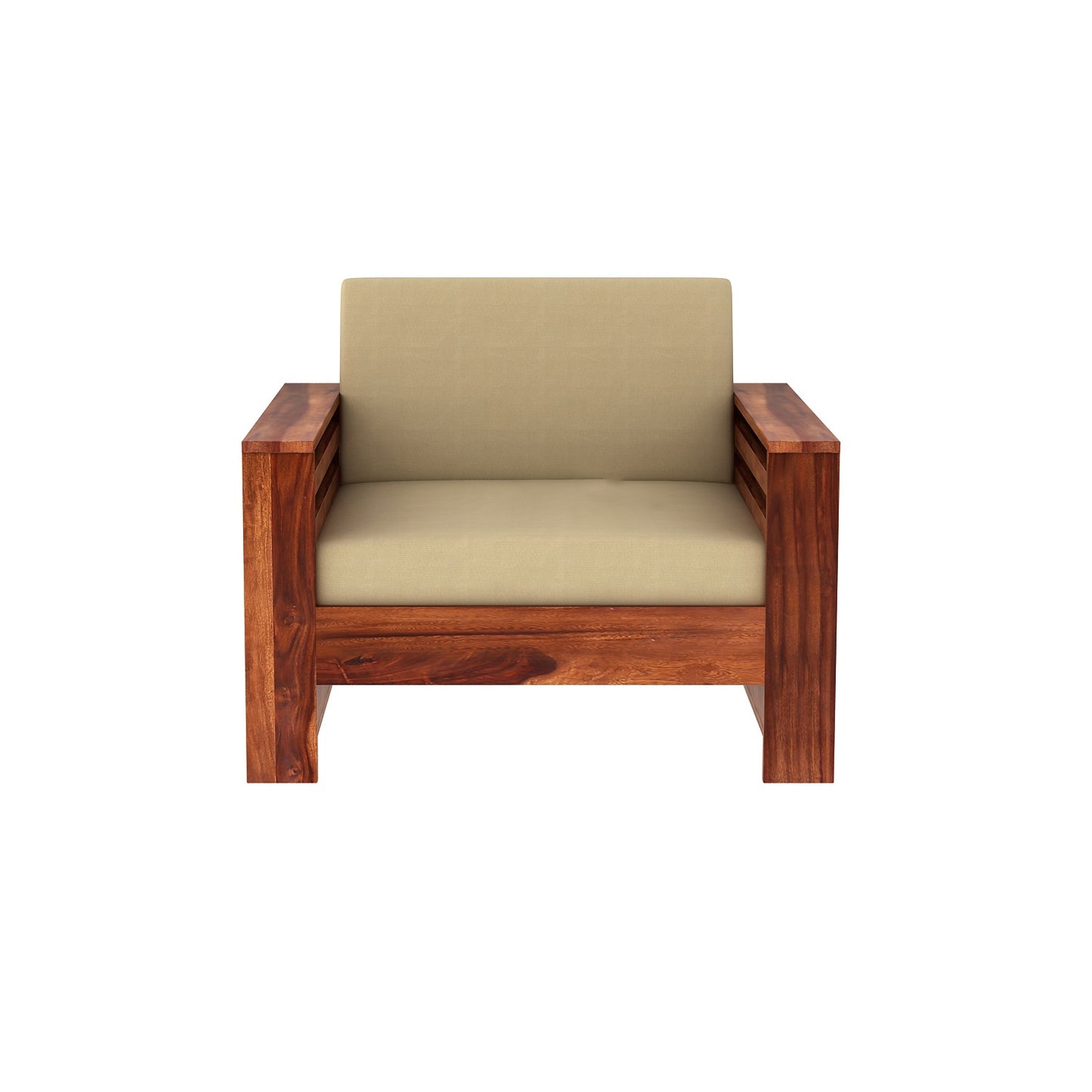 Wooden Sofa Set for Living Room and Office 1 Seater Natural Teak Finish
