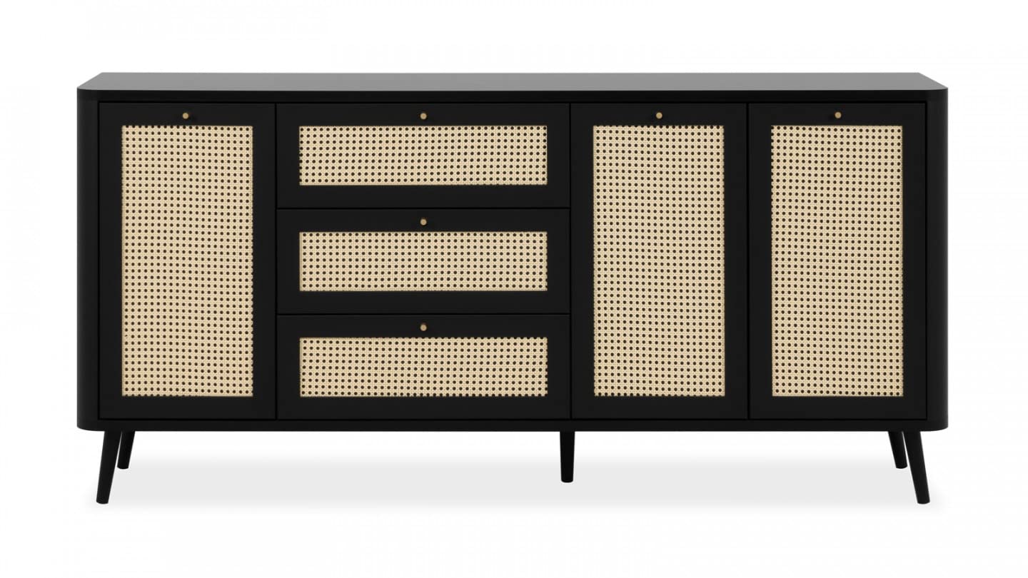 Roman Solid wood Caning Designed Sideboard In Black Finish