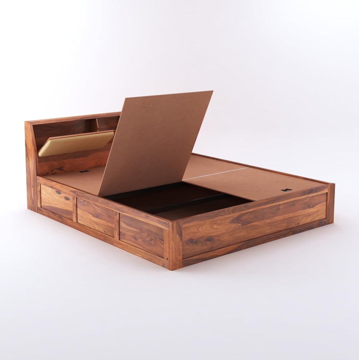 Sheesham Solid wood King Size Box Storage Bed In Honey Oak Finish T2