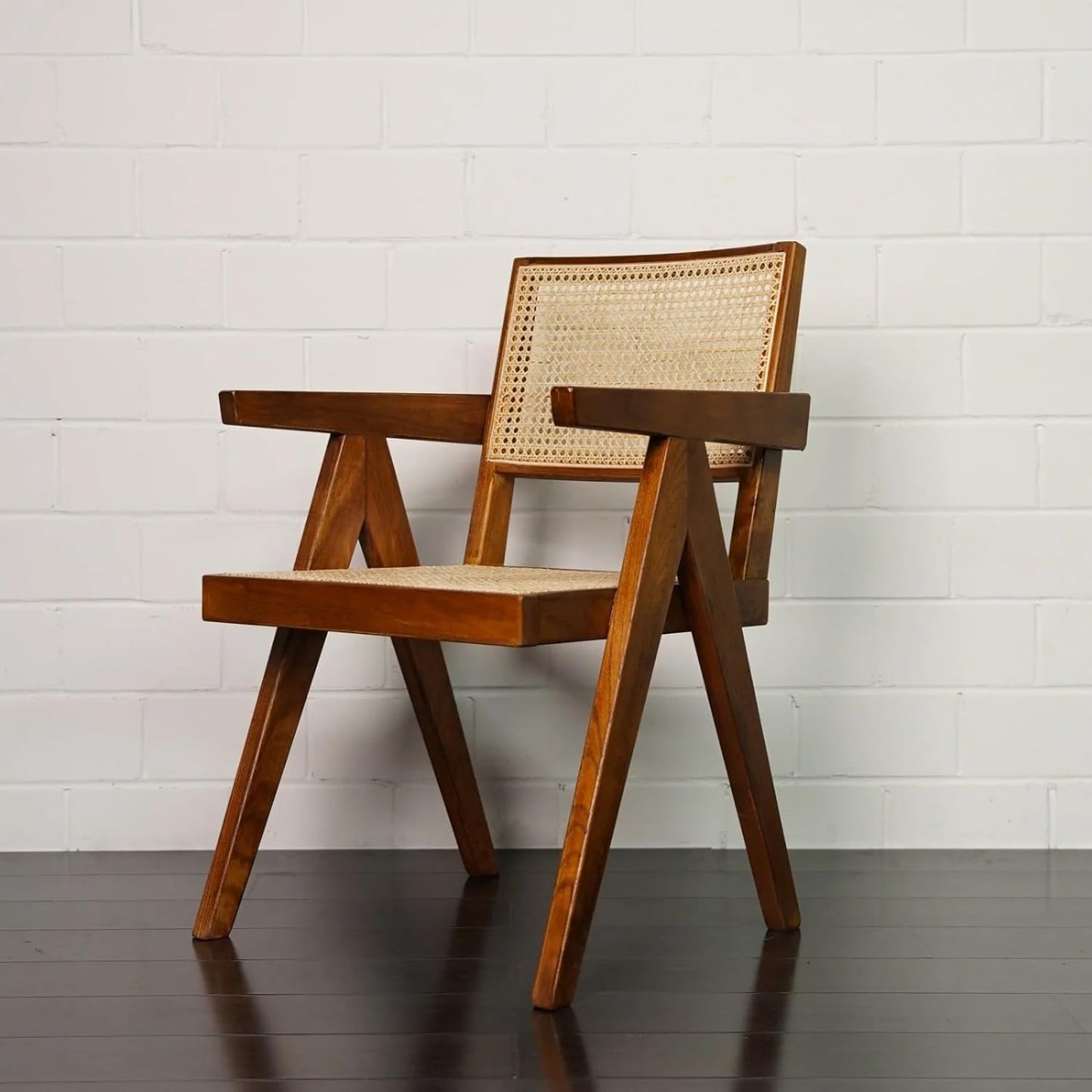 Roman Rattan Aram Chair for Living Room and Office (Provincial Teak Finish) Set of 2
