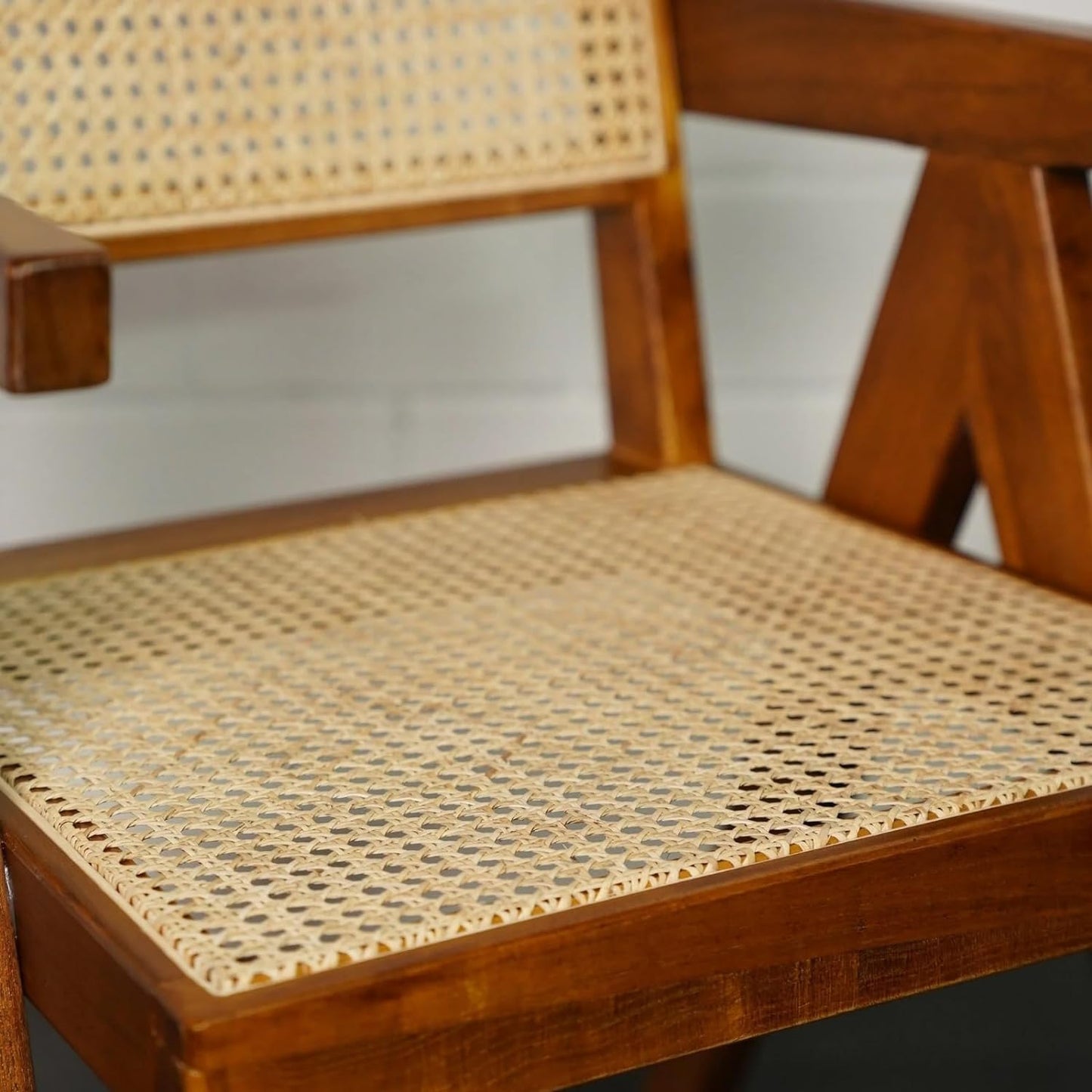 Roman Rattan Aram Chair for Living Room and Office (Provincial Teak Finish) Set of 2