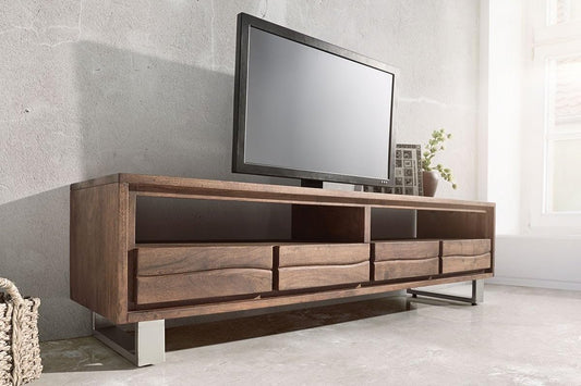 Solid Wood 4 Drawer Tv-Unit  With Open Shelf In Teak Finish