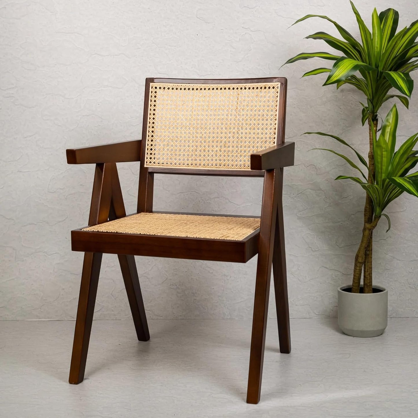Roman Rattan Aram Chair for Living Room and Office (Provincial Teak Finish) Set of 2