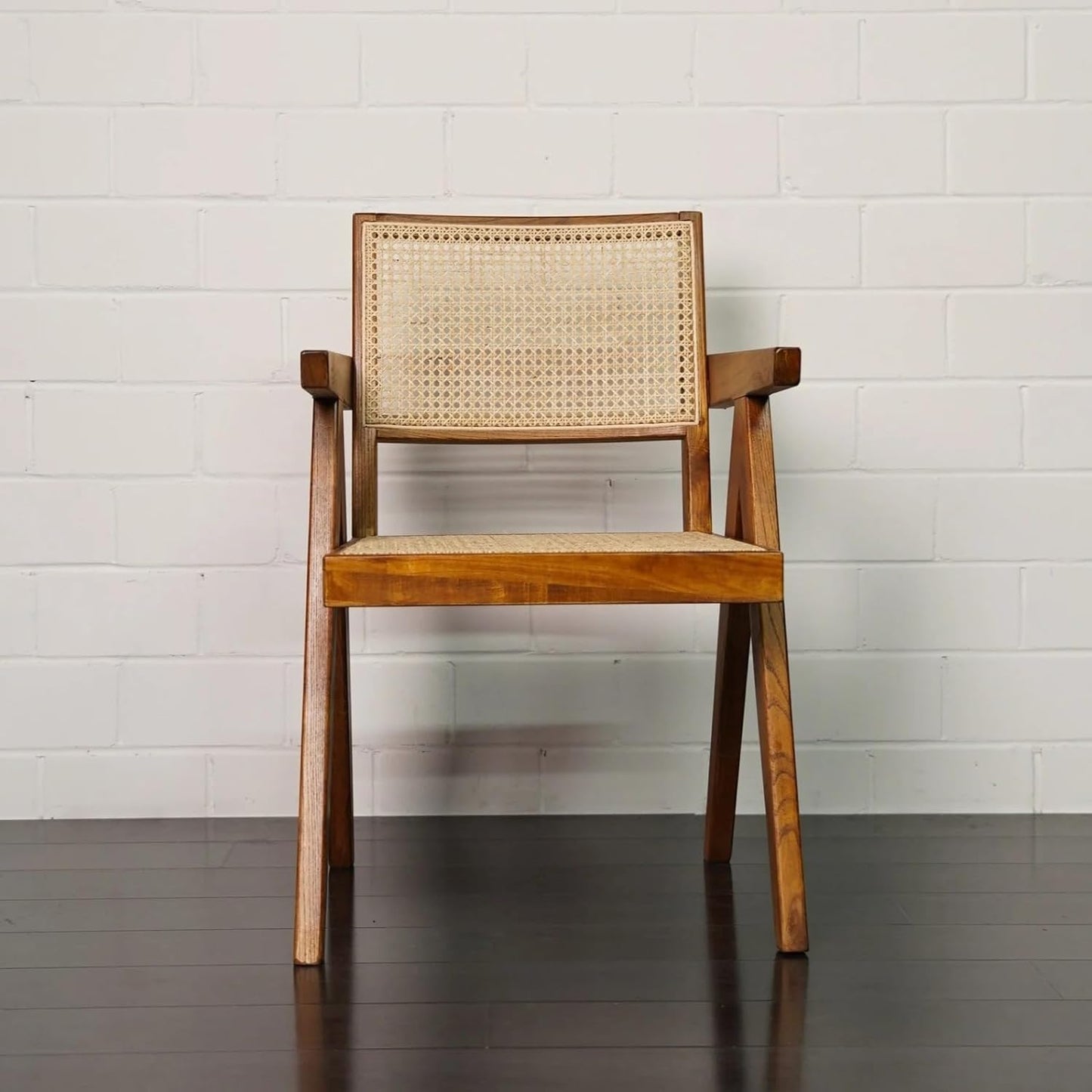 Roman Rattan Aram Chair for Living Room and Office (Provincial Teak Finish) Set of 2
