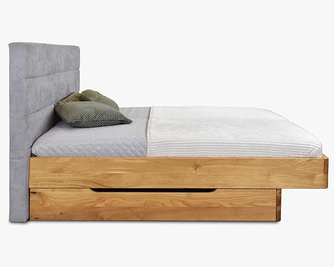 Demiwall Upholstered headboard King Size Bed with Drawer Storage | Netural Finish Bed