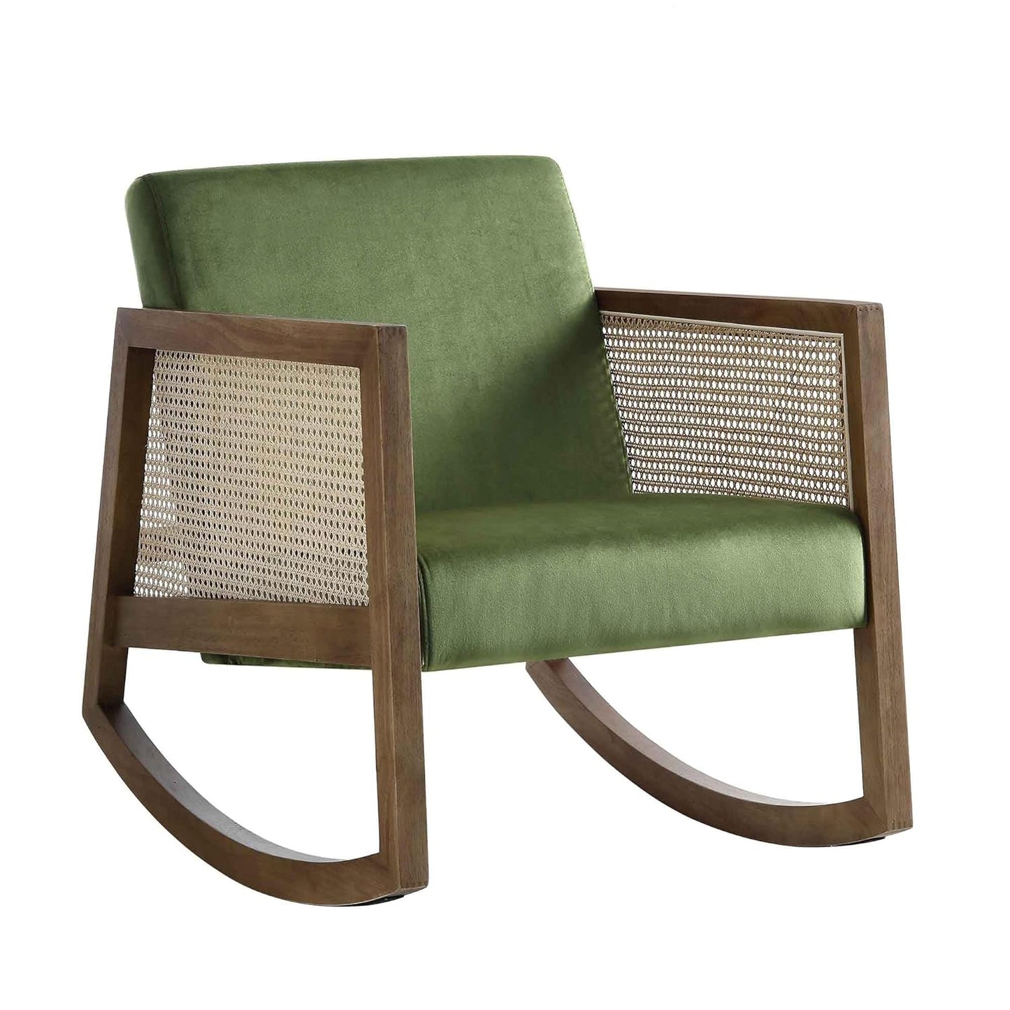 Roman Wooden Rattan Arm Chair Teak Wood Armchair for Living Room Bedroom (Dark Walnut) Mid-Century Modern Velvet Accent Chair