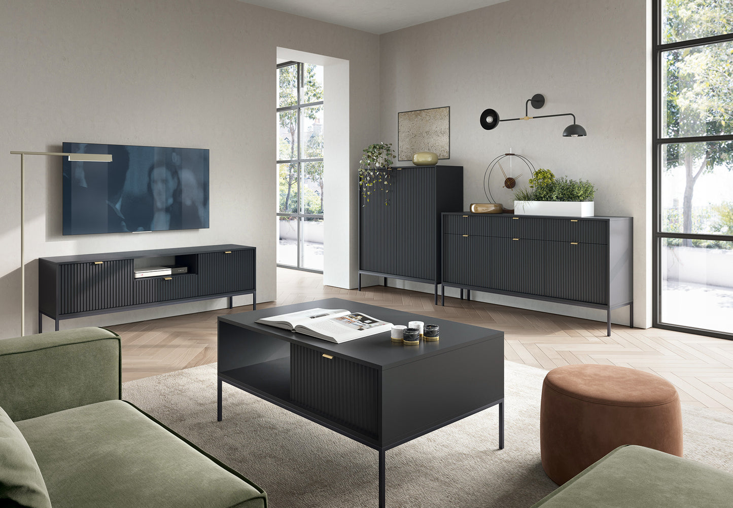 Solid Wood Storage Cabinet with Metal Handles, 3 Doors and 3 Drawers of Space, Elegant Sideboard, Suitable for Living, Entrance and Study Rooms Furniture Demiwall