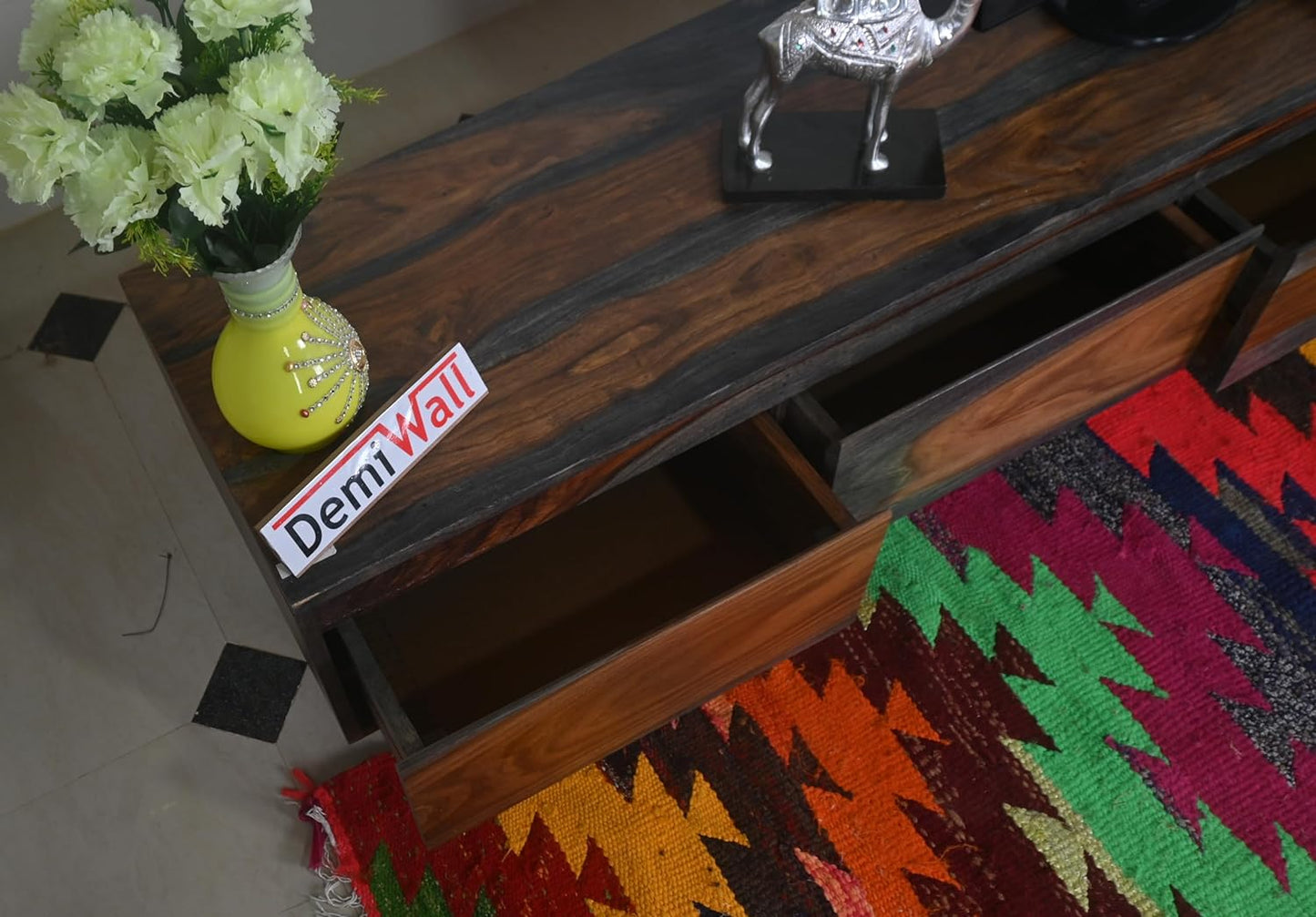 Ezra Sheesham Wood 4 Drawers Tv-Stand in Gray Finish