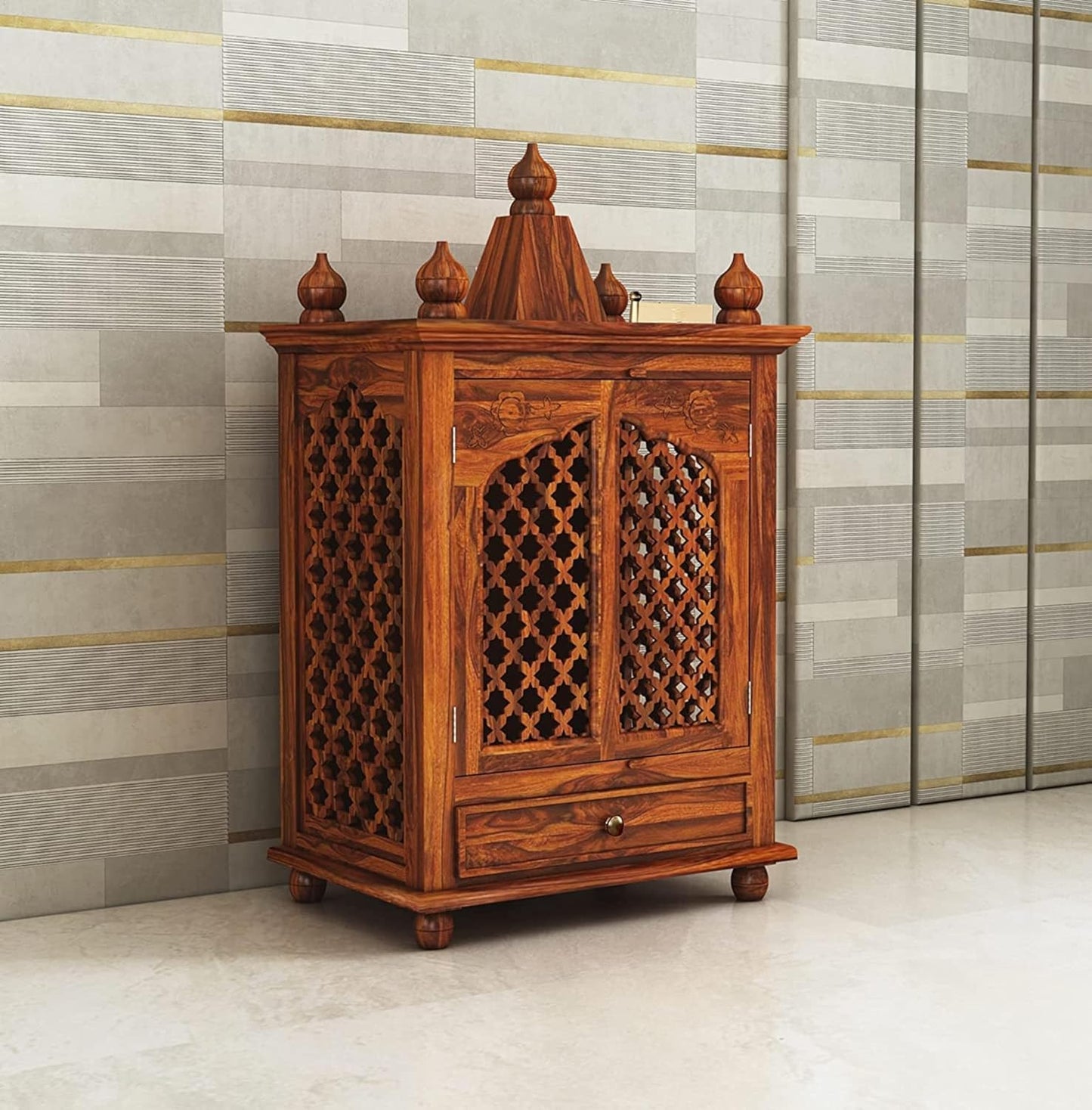 Solid wood temple with Two Door And One Drawer Storage
